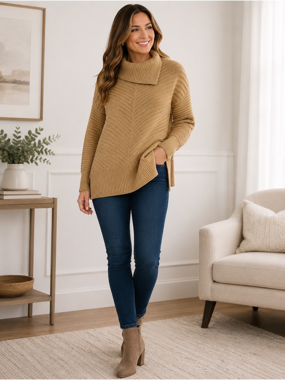Style & Co Petite Large Icy Coffee Envelope Neck Tunic Sweater NWT Cozy Casual